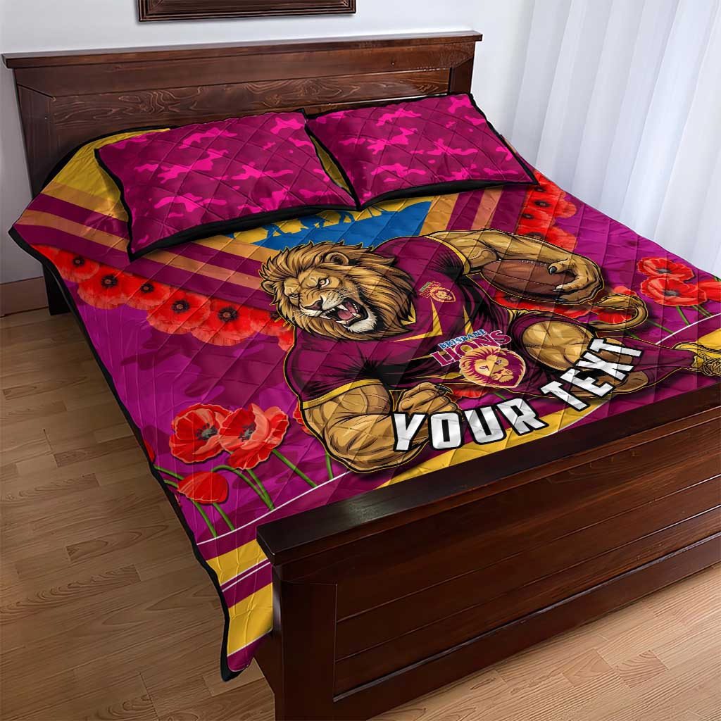 Personalised Brisbane Lions ANZAC Quilt Bed Set Military Remembrance Australian Football Mascot Camouflage