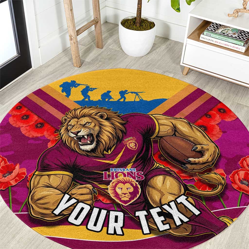Personalised Brisbane Lions ANZAC Round Carpet Military Remembrance Australian Football Mascot Camouflage