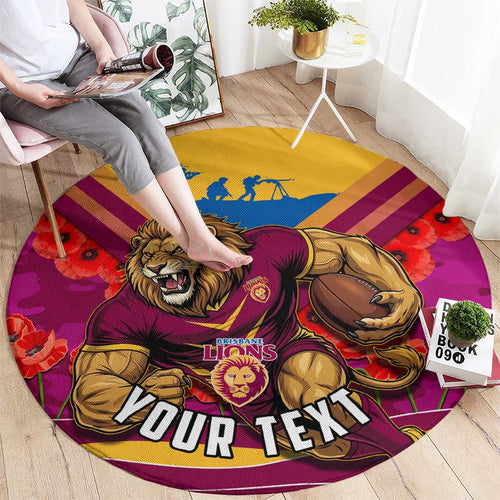 Personalised Brisbane Lions ANZAC Round Carpet Military Remembrance Australian Football Mascot Camouflage