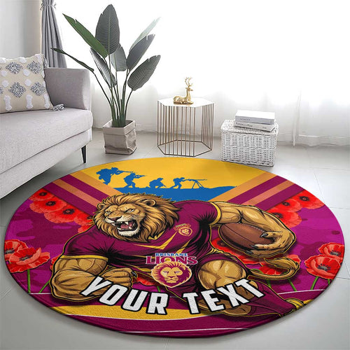 Personalised Brisbane Lions ANZAC Round Carpet Military Remembrance Australian Football Mascot Camouflage