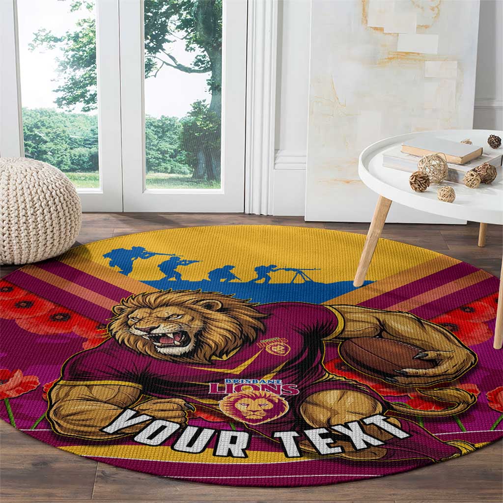 Personalised Brisbane Lions ANZAC Round Carpet Military Remembrance Australian Football Mascot Camouflage