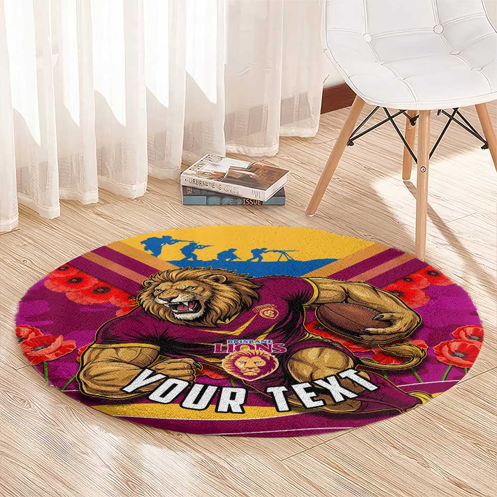 Personalised Brisbane Lions ANZAC Round Carpet Military Remembrance Australian Football Mascot Camouflage