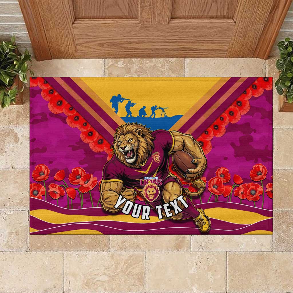 Personalised Brisbane Lions ANZAC Rubber Doormat Military Remembrance Australian Football Mascot Camouflage