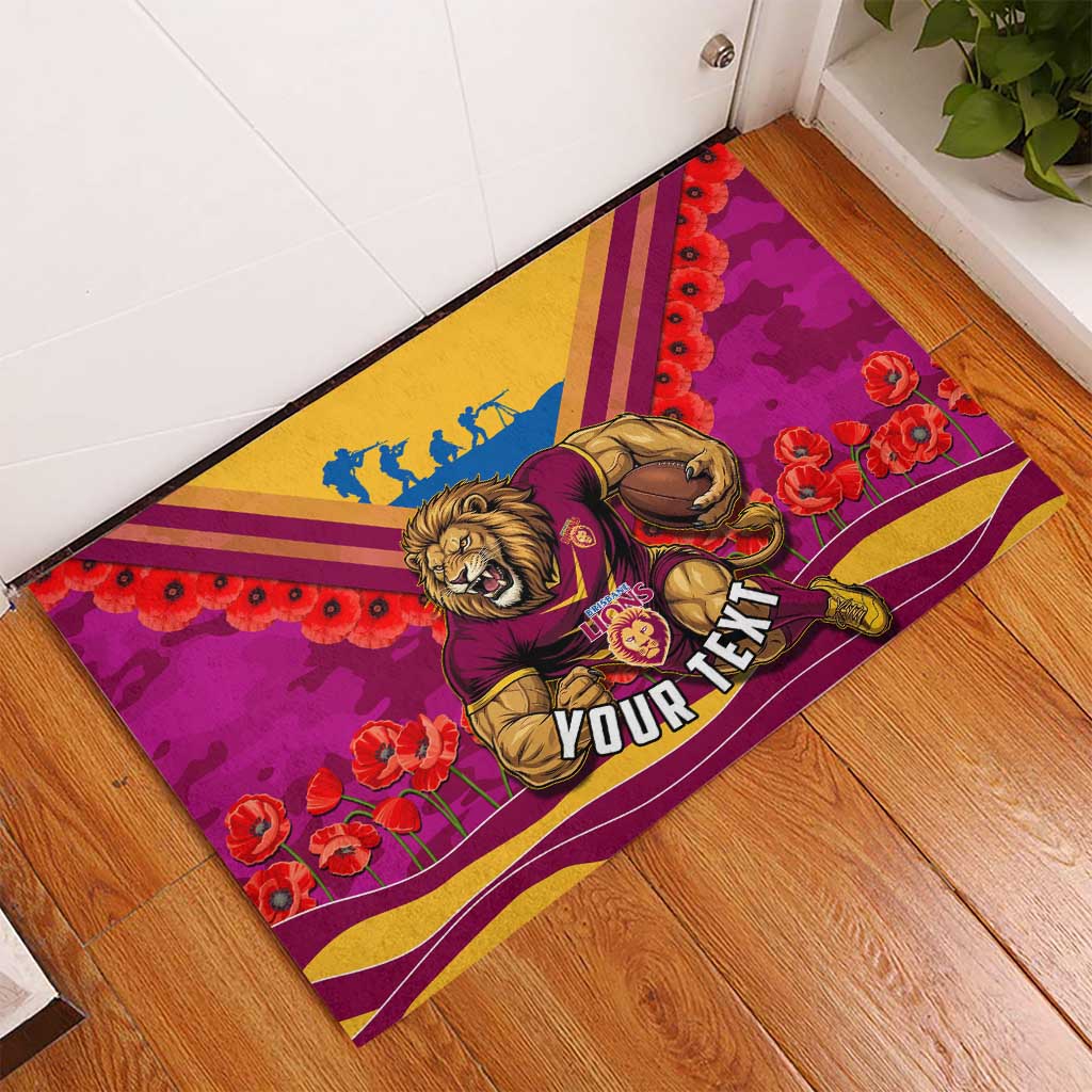 Personalised Brisbane Lions ANZAC Rubber Doormat Military Remembrance Australian Football Mascot Camouflage