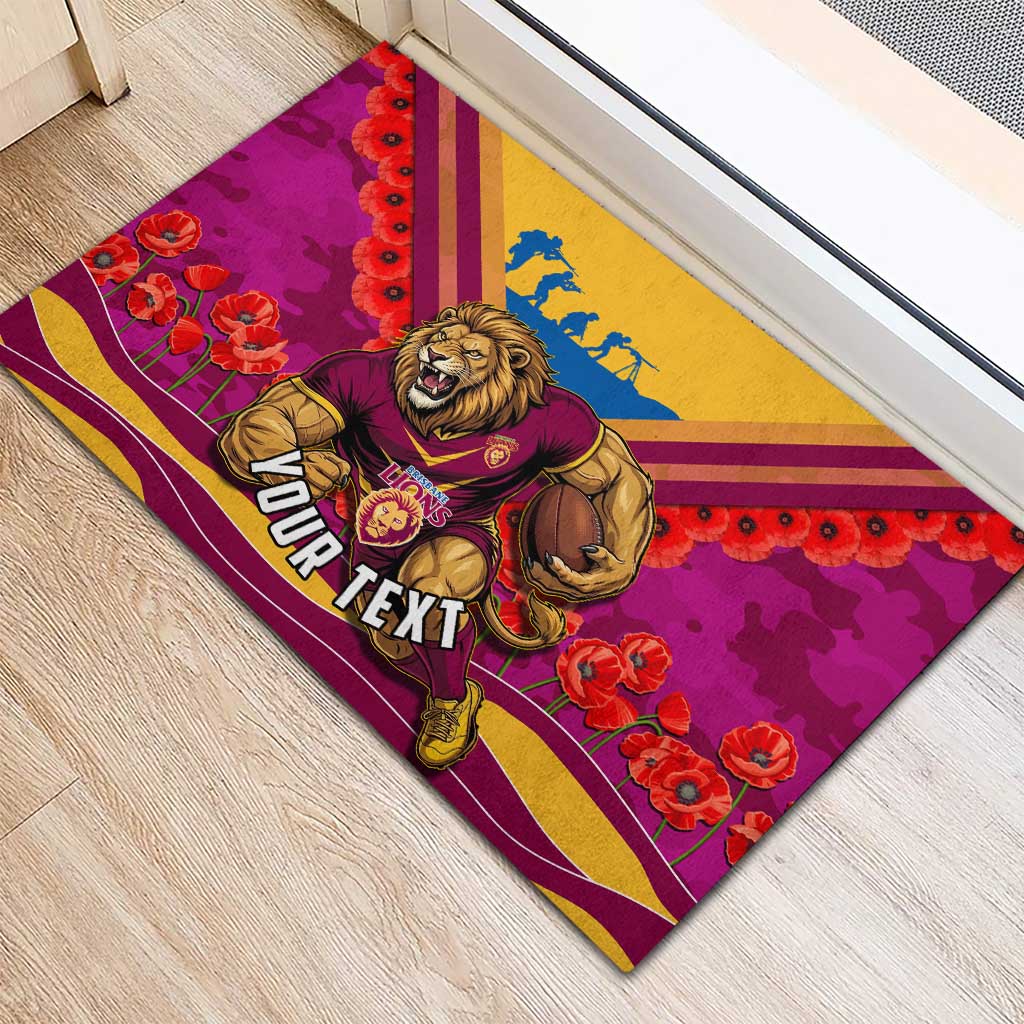 Personalised Brisbane Lions ANZAC Rubber Doormat Military Remembrance Australian Football Mascot Camouflage