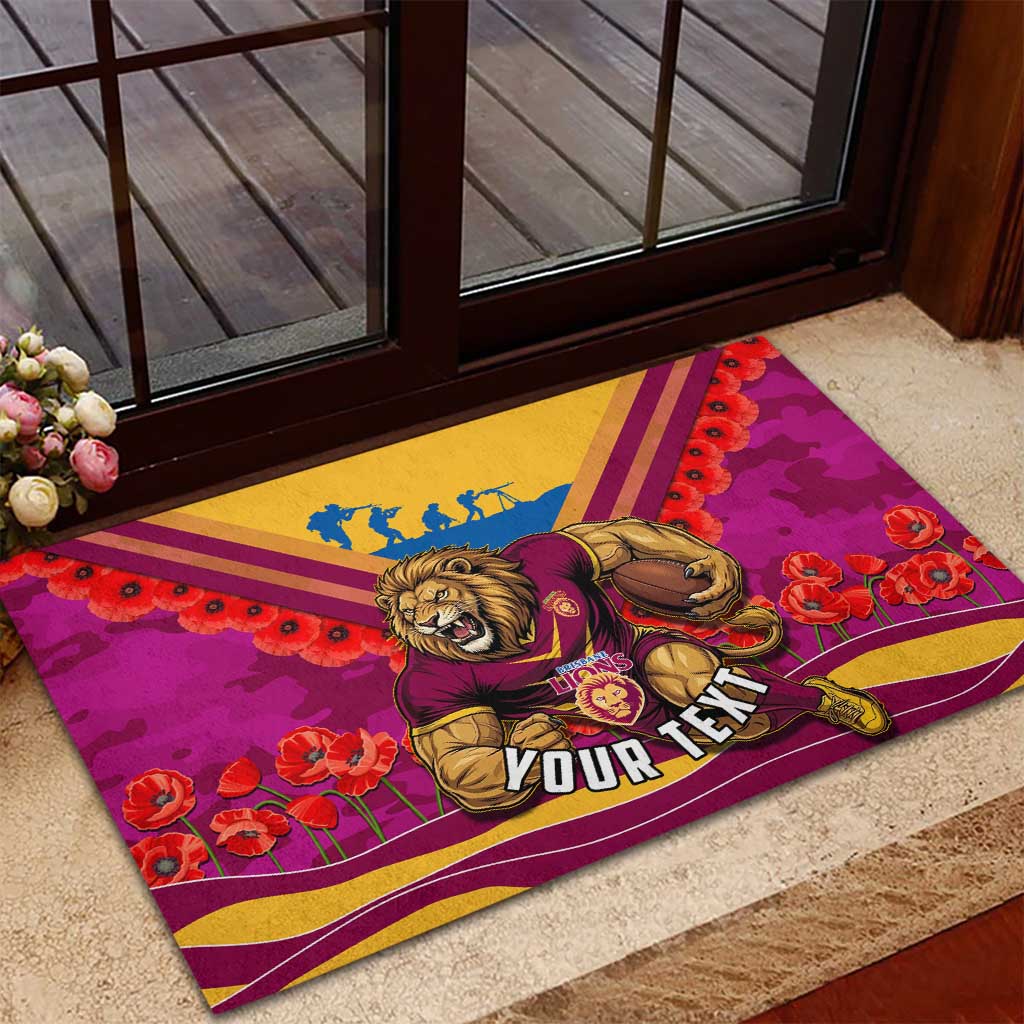 Personalised Brisbane Lions ANZAC Rubber Doormat Military Remembrance Australian Football Mascot Camouflage