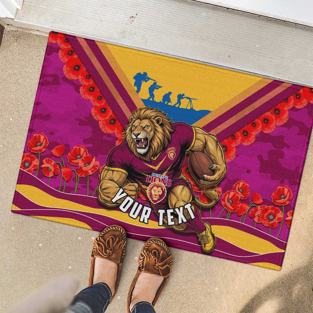Personalised Brisbane Lions ANZAC Rubber Doormat Military Remembrance Australian Football Mascot Camouflage