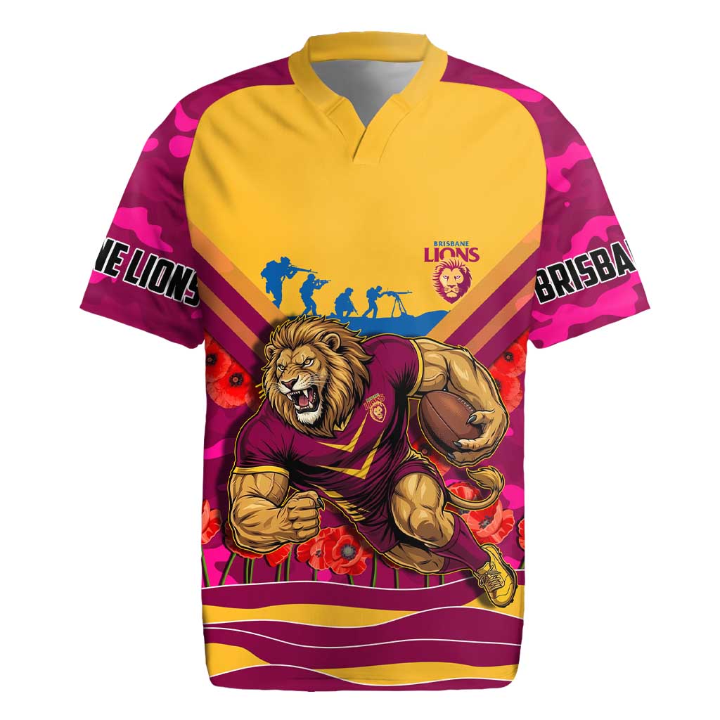 Personalised Brisbane Lions ANZAC Rugby Jersey Military Remembrance Australian Football Mascot Camouflage