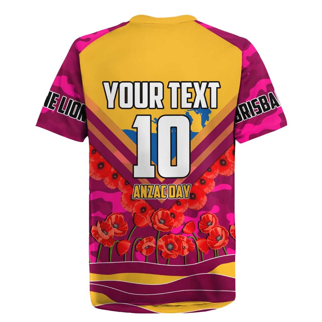 Personalised Brisbane Lions ANZAC Rugby Jersey Military Remembrance Australian Football Mascot Camouflage