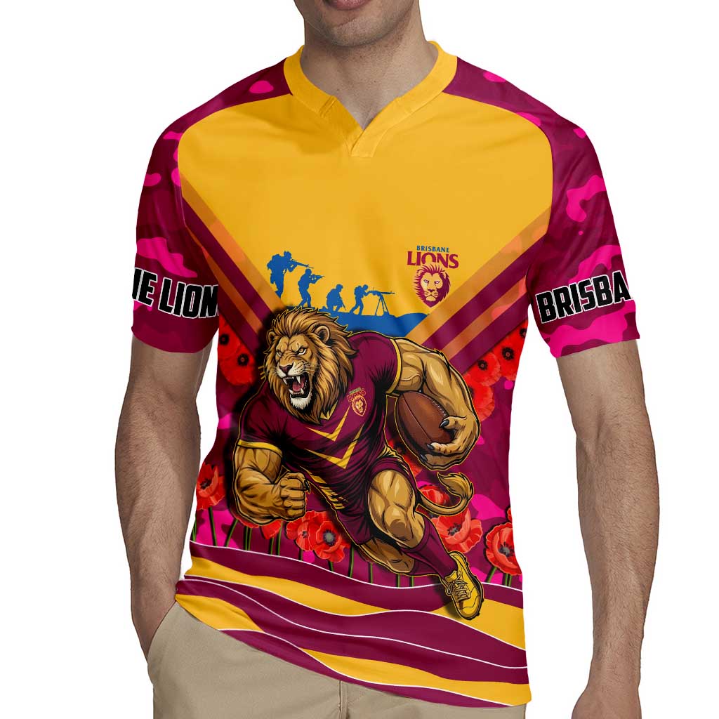 Personalised Brisbane Lions ANZAC Rugby Jersey Military Remembrance Australian Football Mascot Camouflage