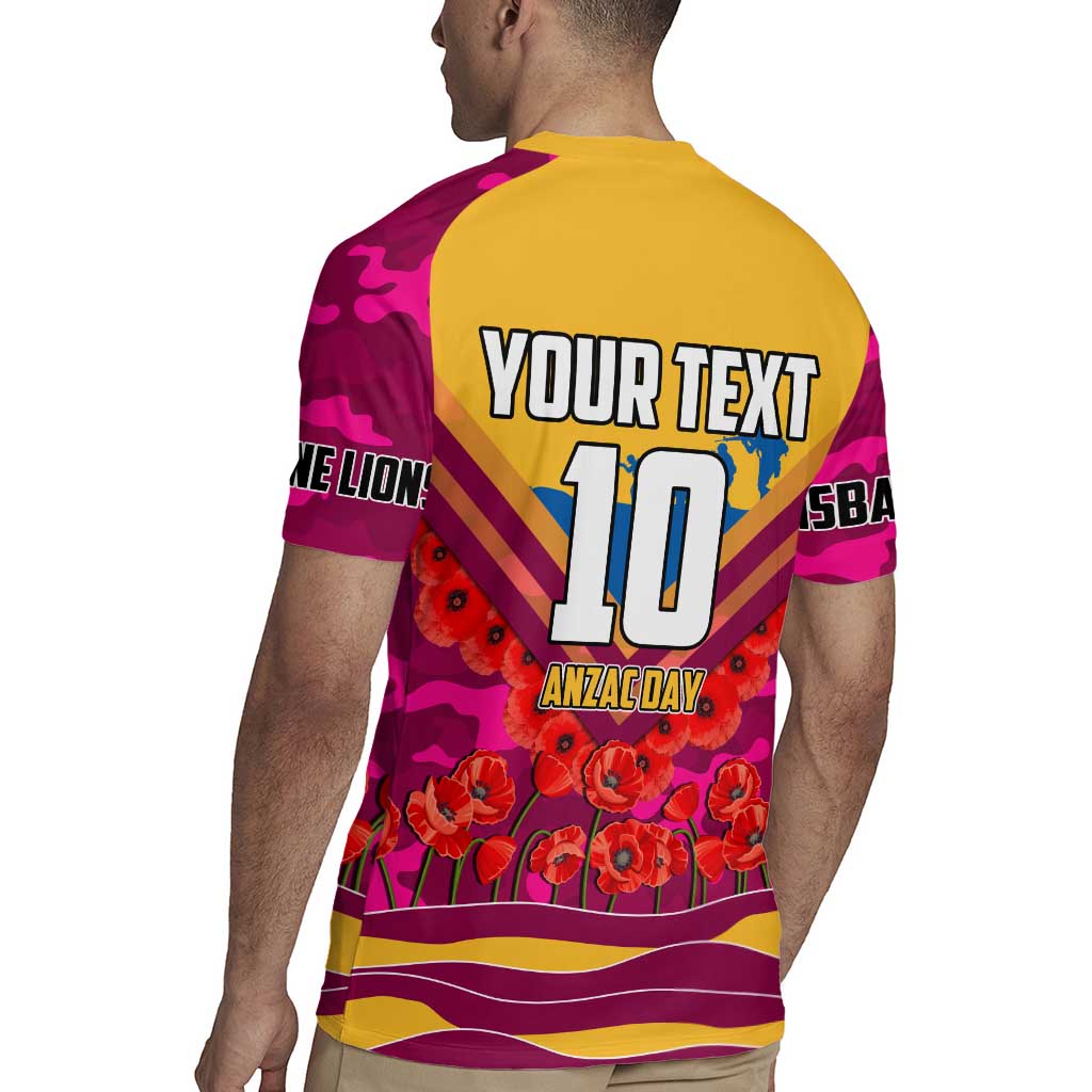 Personalised Brisbane Lions ANZAC Rugby Jersey Military Remembrance Australian Football Mascot Camouflage