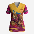Personalised Brisbane Lions ANZAC Scrub Top Military Remembrance Australian Football Mascot Camouflage