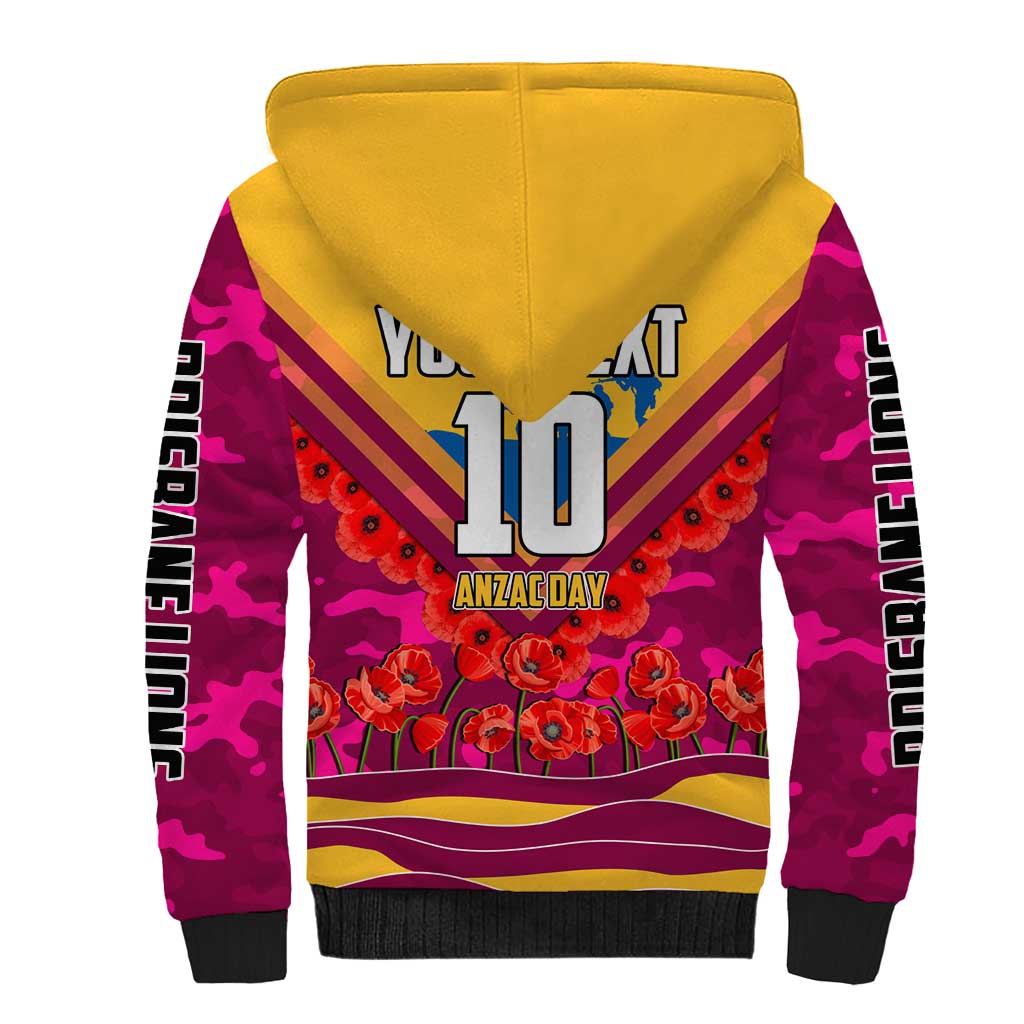 Personalised Brisbane Lions ANZAC Sherpa Hoodie Military Remembrance Australian Football Mascot Camouflage