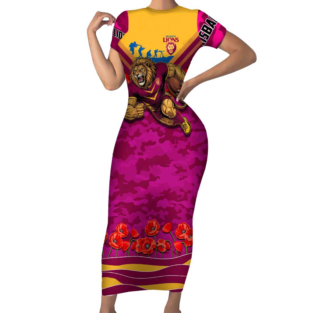 Personalised Brisbane Lions ANZAC Short Sleeve Bodycon Dress Military Remembrance Australian Football Mascot Camouflage