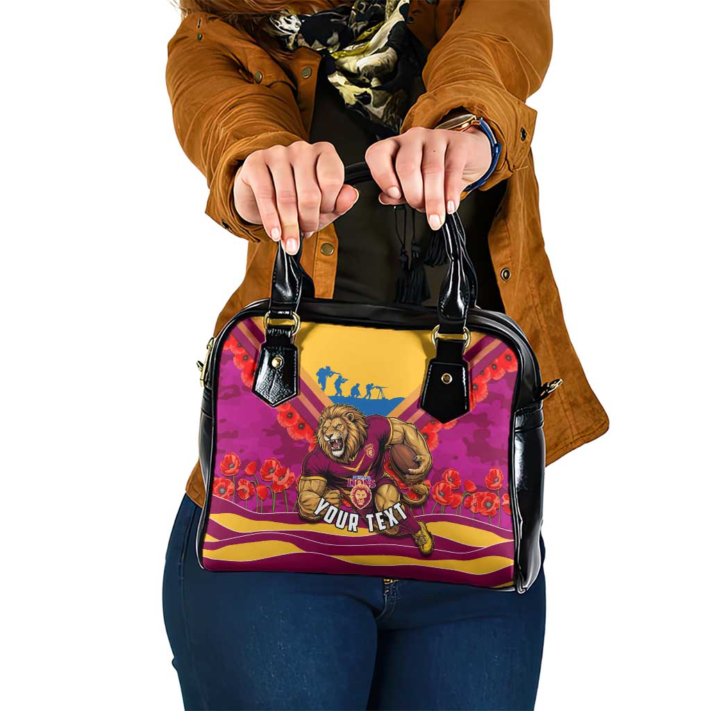Personalised Brisbane Lions ANZAC Shoulder Handbag Military Remembrance Australian Football Mascot Camouflage