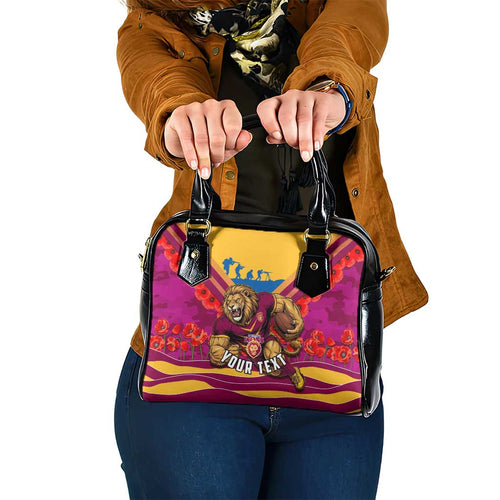 Personalised Brisbane Lions ANZAC Shoulder Handbag Military Remembrance Australian Football Mascot Camouflage