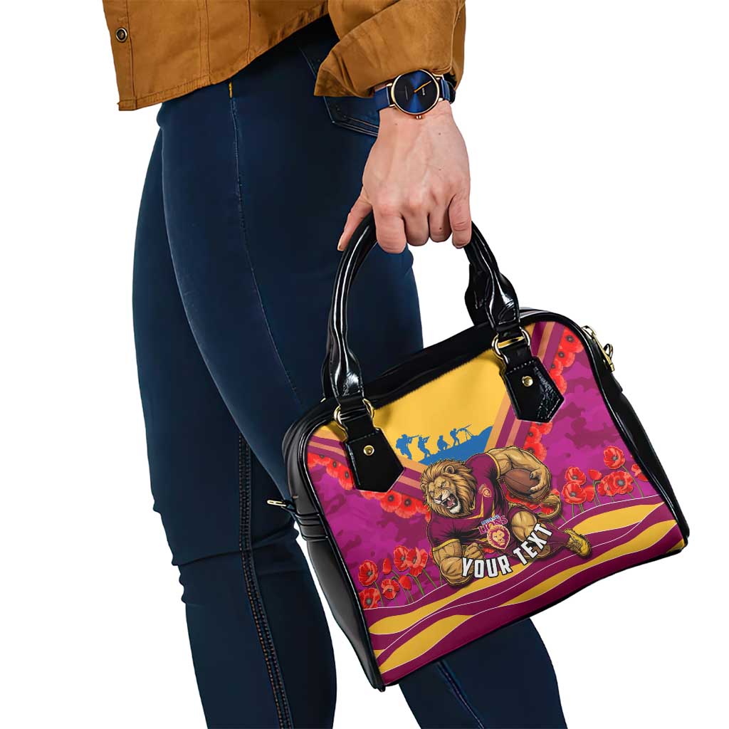 Personalised Brisbane Lions ANZAC Shoulder Handbag Military Remembrance Australian Football Mascot Camouflage