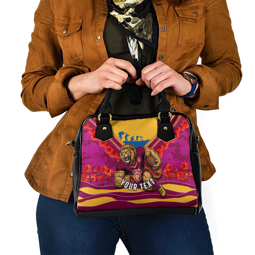 Personalised Brisbane Lions ANZAC Shoulder Handbag Military Remembrance Australian Football Mascot Camouflage