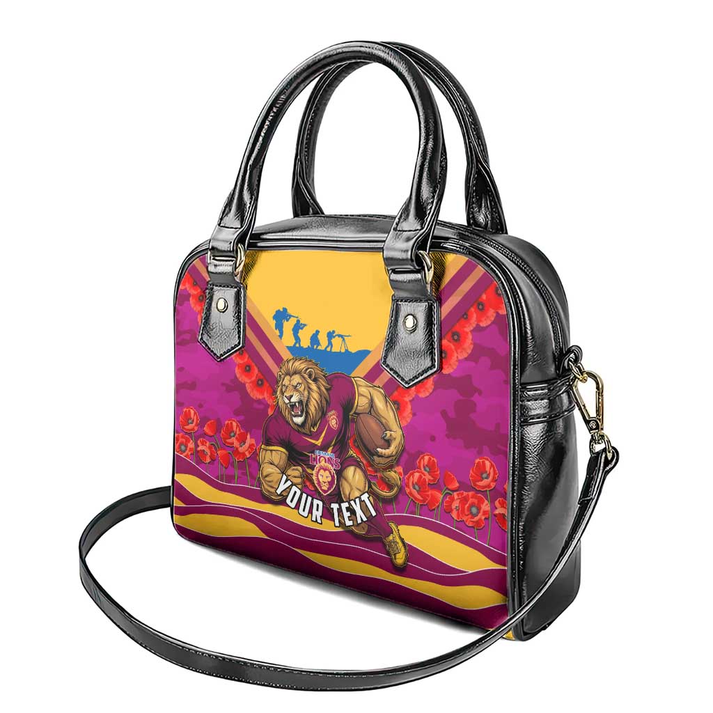 Personalised Brisbane Lions ANZAC Shoulder Handbag Military Remembrance Australian Football Mascot Camouflage
