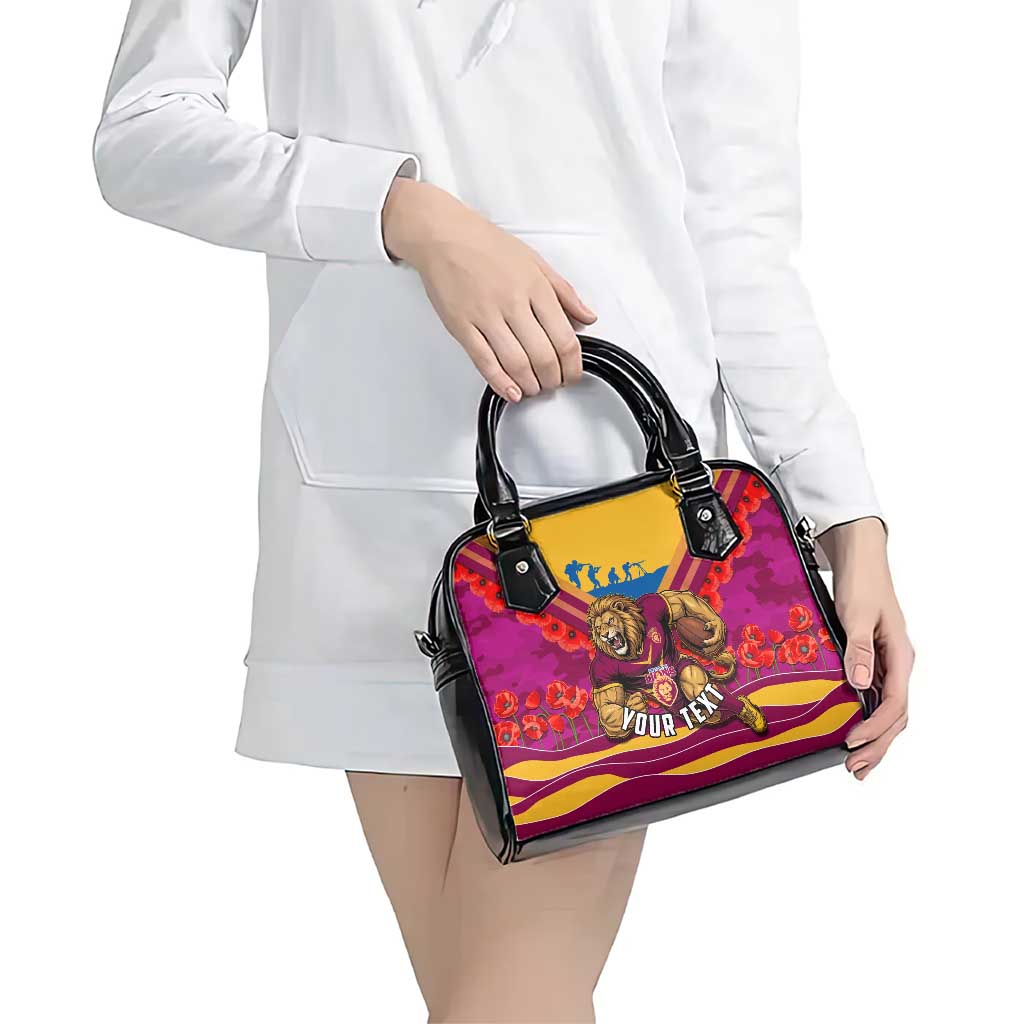 Personalised Brisbane Lions ANZAC Shoulder Handbag Military Remembrance Australian Football Mascot Camouflage