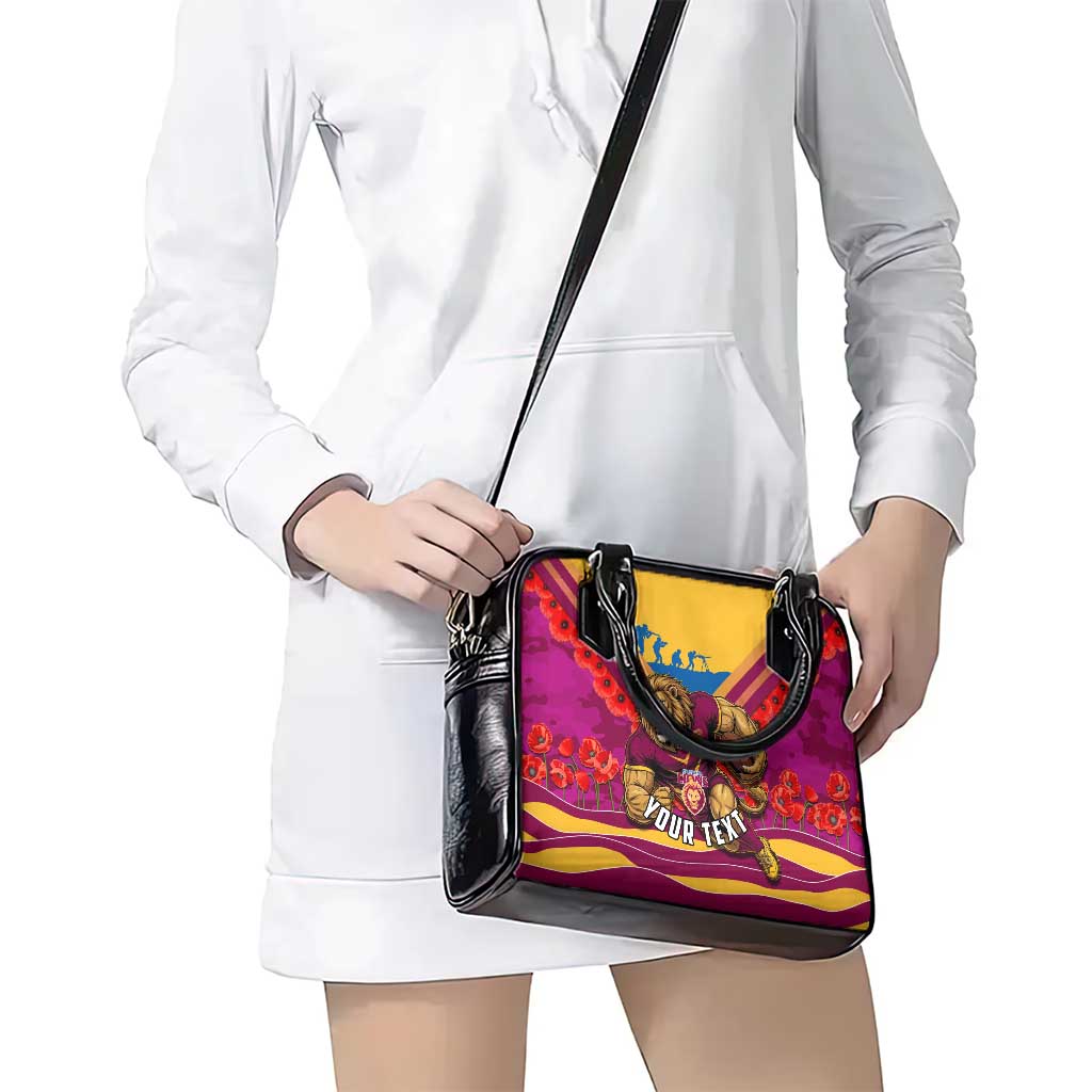 Personalised Brisbane Lions ANZAC Shoulder Handbag Military Remembrance Australian Football Mascot Camouflage