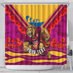 Personalised Brisbane Lions ANZAC Shower Curtain Military Remembrance Australian Football Mascot Camouflage