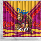 Personalised Brisbane Lions ANZAC Shower Curtain Military Remembrance Australian Football Mascot Camouflage