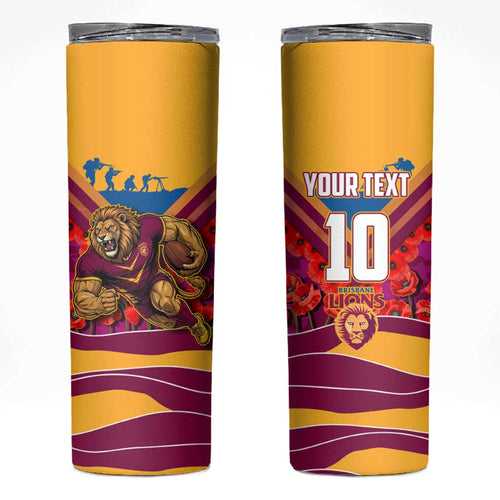 Personalised Brisbane Lions ANZAC Skinny Tumbler Military Remembrance Australian Football Mascot Camouflage