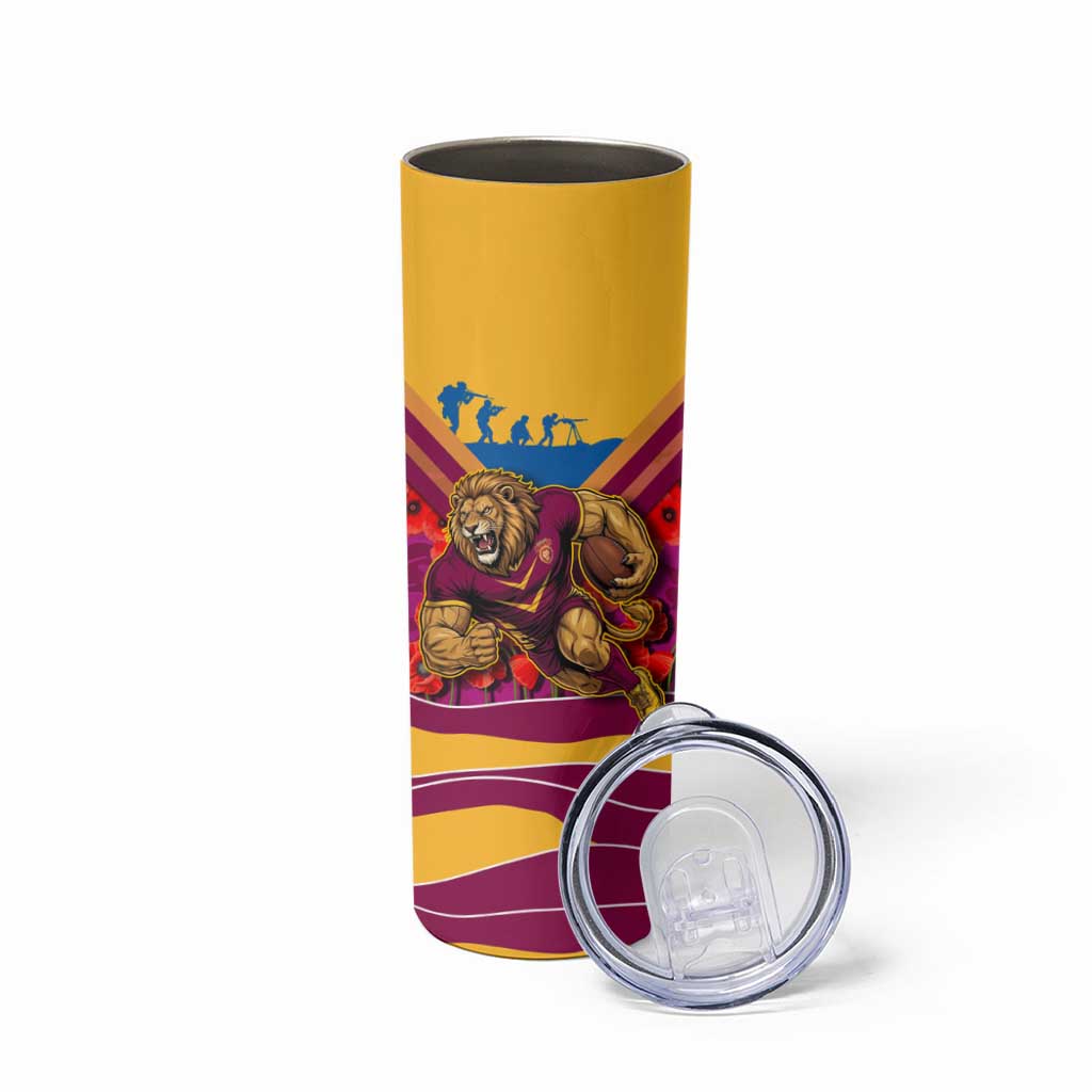 Personalised Brisbane Lions ANZAC Skinny Tumbler Military Remembrance Australian Football Mascot Camouflage