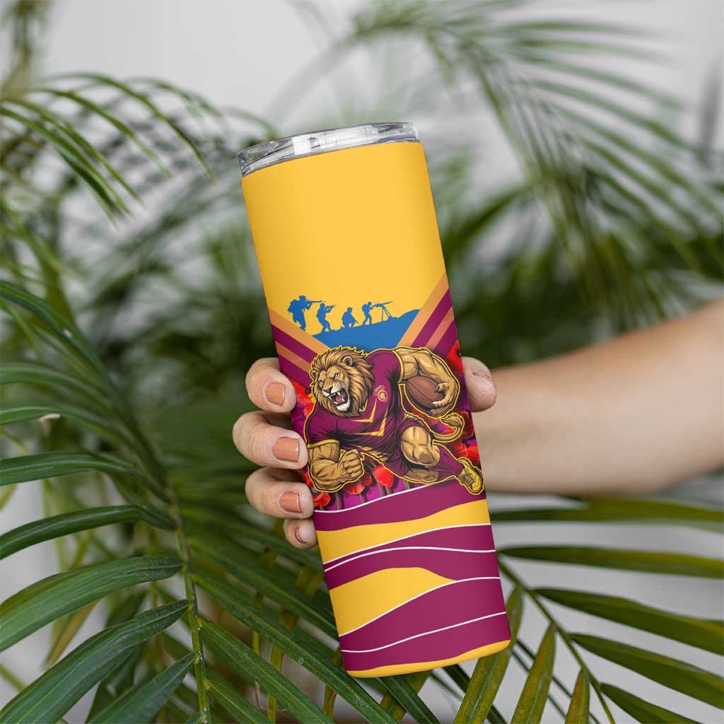 Personalised Brisbane Lions ANZAC Skinny Tumbler Military Remembrance Australian Football Mascot Camouflage