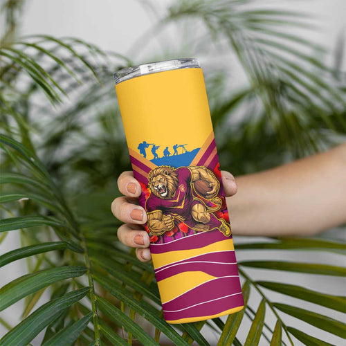 Personalised Brisbane Lions ANZAC Skinny Tumbler Military Remembrance Australian Football Mascot Camouflage