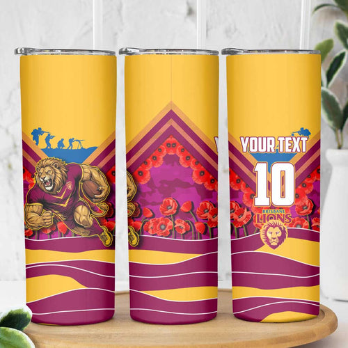 Personalised Brisbane Lions ANZAC Skinny Tumbler Military Remembrance Australian Football Mascot Camouflage