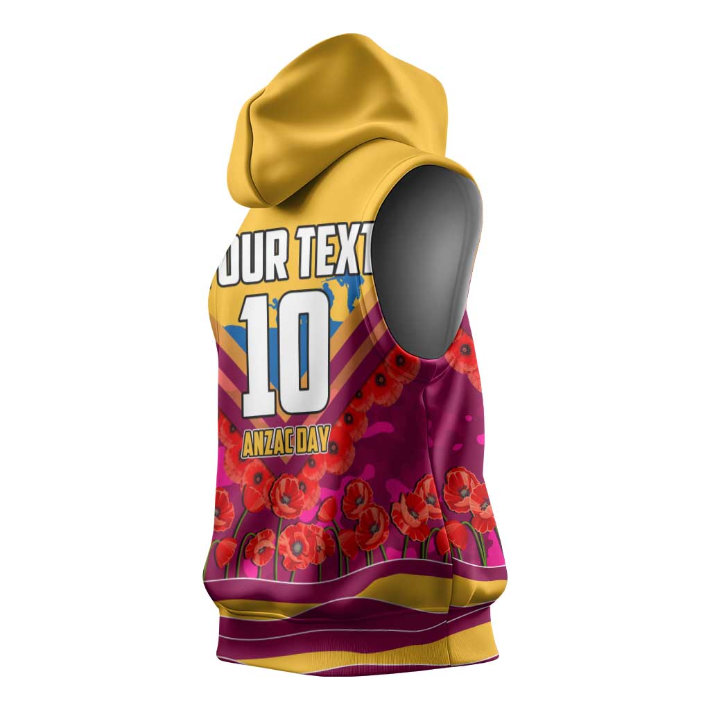 Personalised Brisbane Lions ANZAC Sleeveless Hoodie Military Remembrance Australian Football Mascot Camouflage