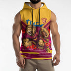Personalised Brisbane Lions ANZAC Sleeveless Hoodie Military Remembrance Australian Football Mascot Camouflage