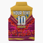 Personalised Brisbane Lions ANZAC Sleeveless Puffer Jacket Military Remembrance Australian Football Mascot Camouflage