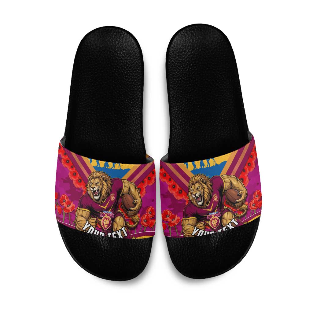 Personalised Brisbane Lions ANZAC Slide Sandals Military Remembrance Australian Football Mascot Camouflage