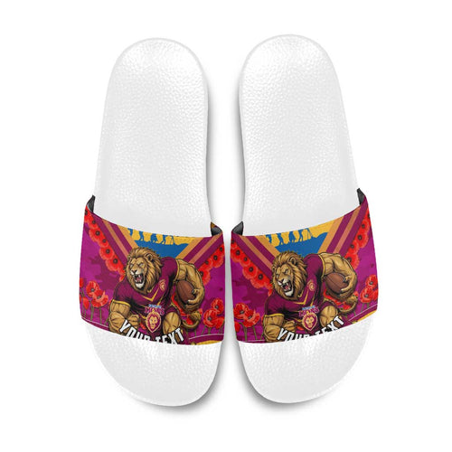 Personalised Brisbane Lions ANZAC Slide Sandals Military Remembrance Australian Football Mascot Camouflage