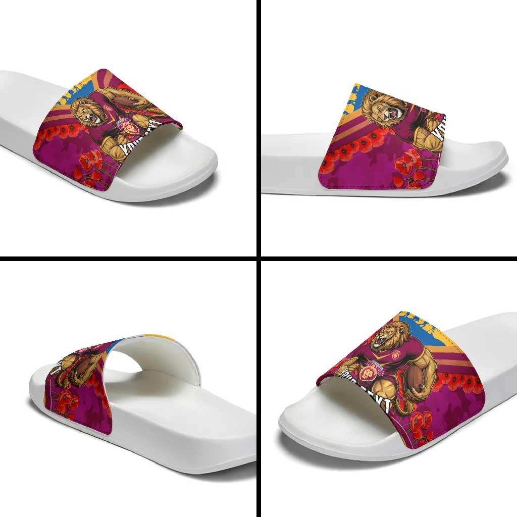 Personalised Brisbane Lions ANZAC Slide Sandals Military Remembrance Australian Football Mascot Camouflage
