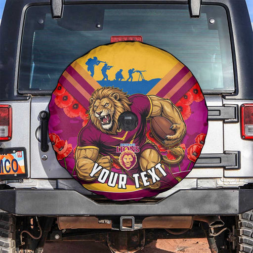 Personalised Brisbane Lions ANZAC Spare Tire Cover Military Remembrance Australian Football Mascot Camouflage