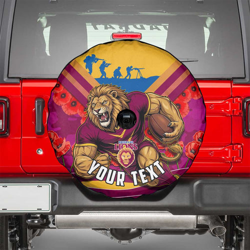 Personalised Brisbane Lions ANZAC Spare Tire Cover Military Remembrance Australian Football Mascot Camouflage