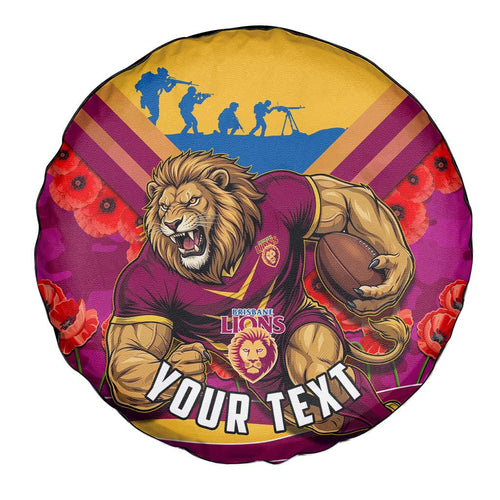Personalised Brisbane Lions ANZAC Spare Tire Cover Military Remembrance Australian Football Mascot Camouflage