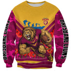 Personalised Brisbane Lions ANZAC Sweatshirt Military Remembrance Australian Football Mascot Camouflage