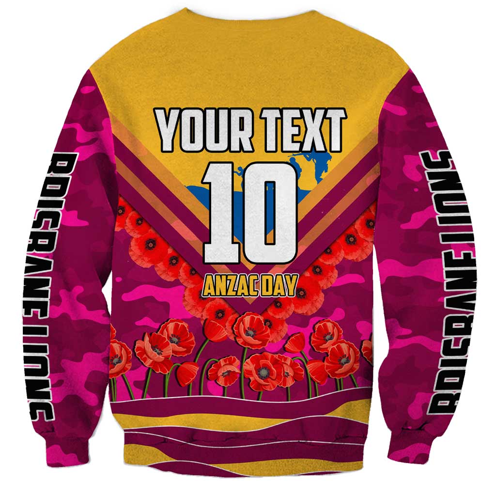 Personalised Brisbane Lions ANZAC Sweatshirt Military Remembrance Australian Football Mascot Camouflage