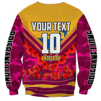 Personalised Brisbane Lions ANZAC Sweatshirt Military Remembrance Australian Football Mascot Camouflage
