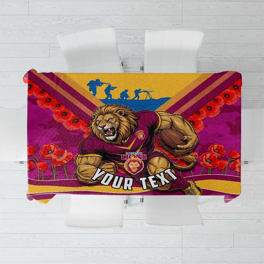 Personalised Brisbane Lions ANZAC Tablecloth Military Remembrance Australian Football Mascot Camouflage