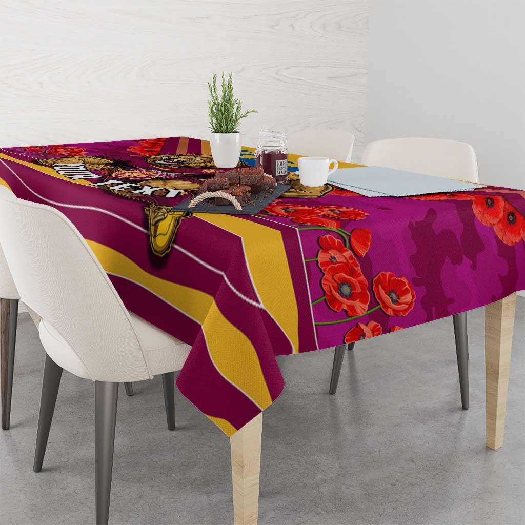 Personalised Brisbane Lions ANZAC Tablecloth Military Remembrance Australian Football Mascot Camouflage