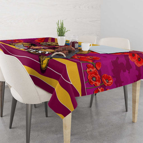 Personalised Brisbane Lions ANZAC Tablecloth Military Remembrance Australian Football Mascot Camouflage