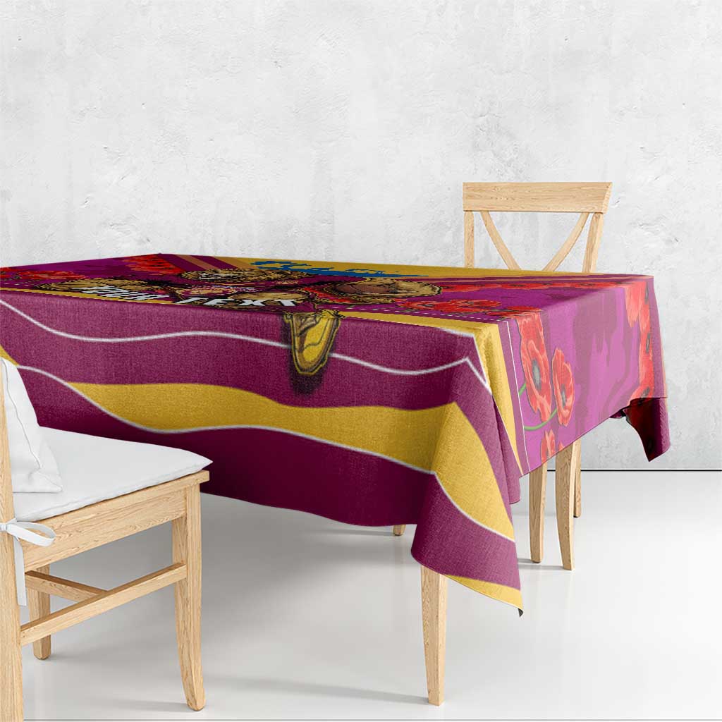 Personalised Brisbane Lions ANZAC Tablecloth Military Remembrance Australian Football Mascot Camouflage