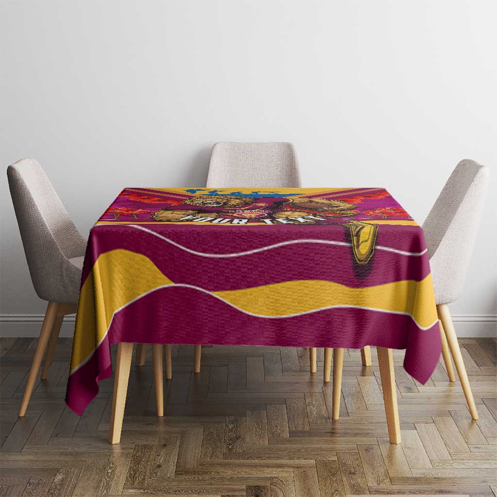 Personalised Brisbane Lions ANZAC Tablecloth Military Remembrance Australian Football Mascot Camouflage
