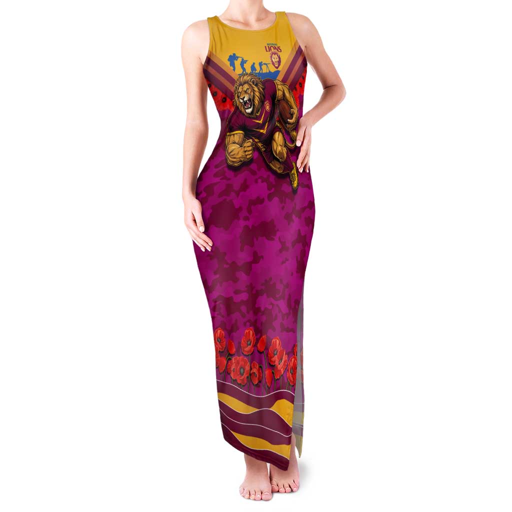 Personalised Brisbane Lions ANZAC Tank Maxi Dress Military Remembrance Australian Football Mascot Camouflage